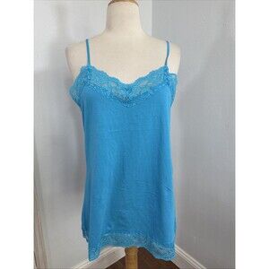 Deb Tank Top Womens 1X Turquoise Lace‎ Trim Babydoll Bella Swan Y2K